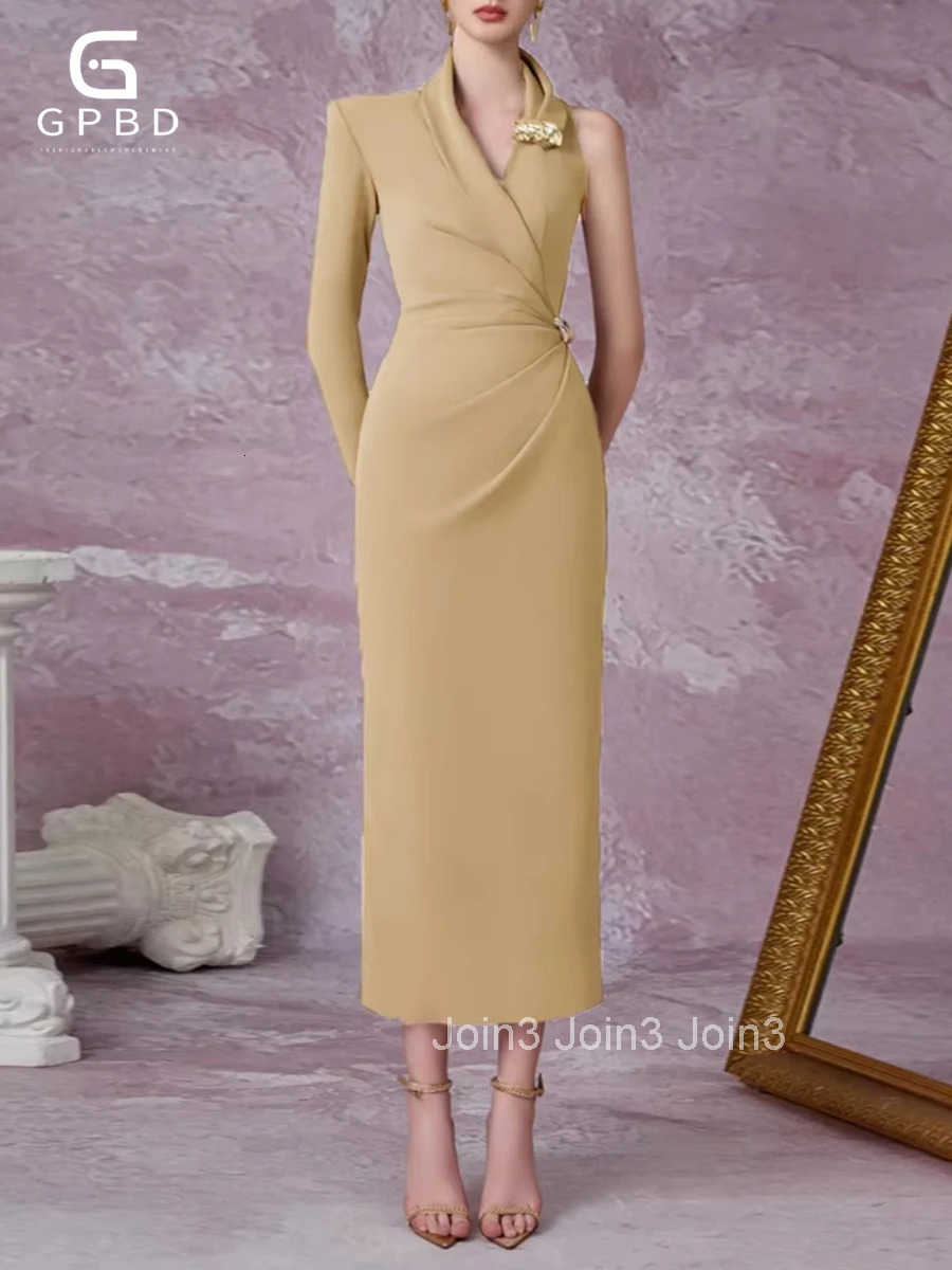 Women Elegant Simple V-neck Slim Professional Casual High-end Dress Single-sleeve Design Style vestidos