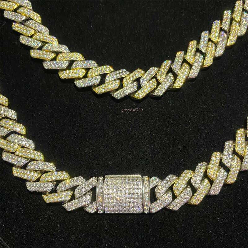 Passed the 100% dia test14mm Two Tone Vvs Necklace Sterling Sier Hip Hop Jewelry Moissanite Dia Cuban Link Chain