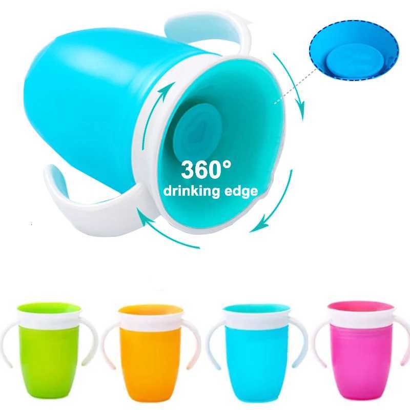 360 Degrees Can Be Rotated Baby Learning Drinking Cup with Double Handle Flip Lid Leakproof Silicone Infant Water Cups Bottle X250806