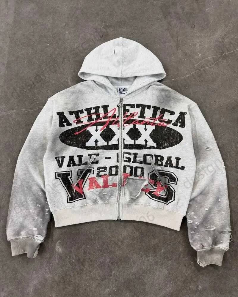 VALLEY High Street Hip-Hop Trendy Brand Streetwear Men Gothic Punk Designer Hoodie Retro Graphic Zipper Hoodie Harajuku Y2k Old Casual Oversized Sweatshirt 31d