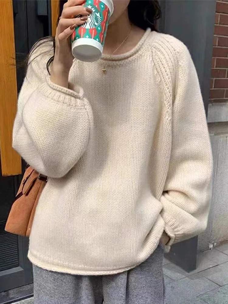 Harajuku Loose Women Sweater Korean Autumn Winter Jumpers Knitwear Soft Warm Tops Chic Solid Femme Sweater Pullover 250806