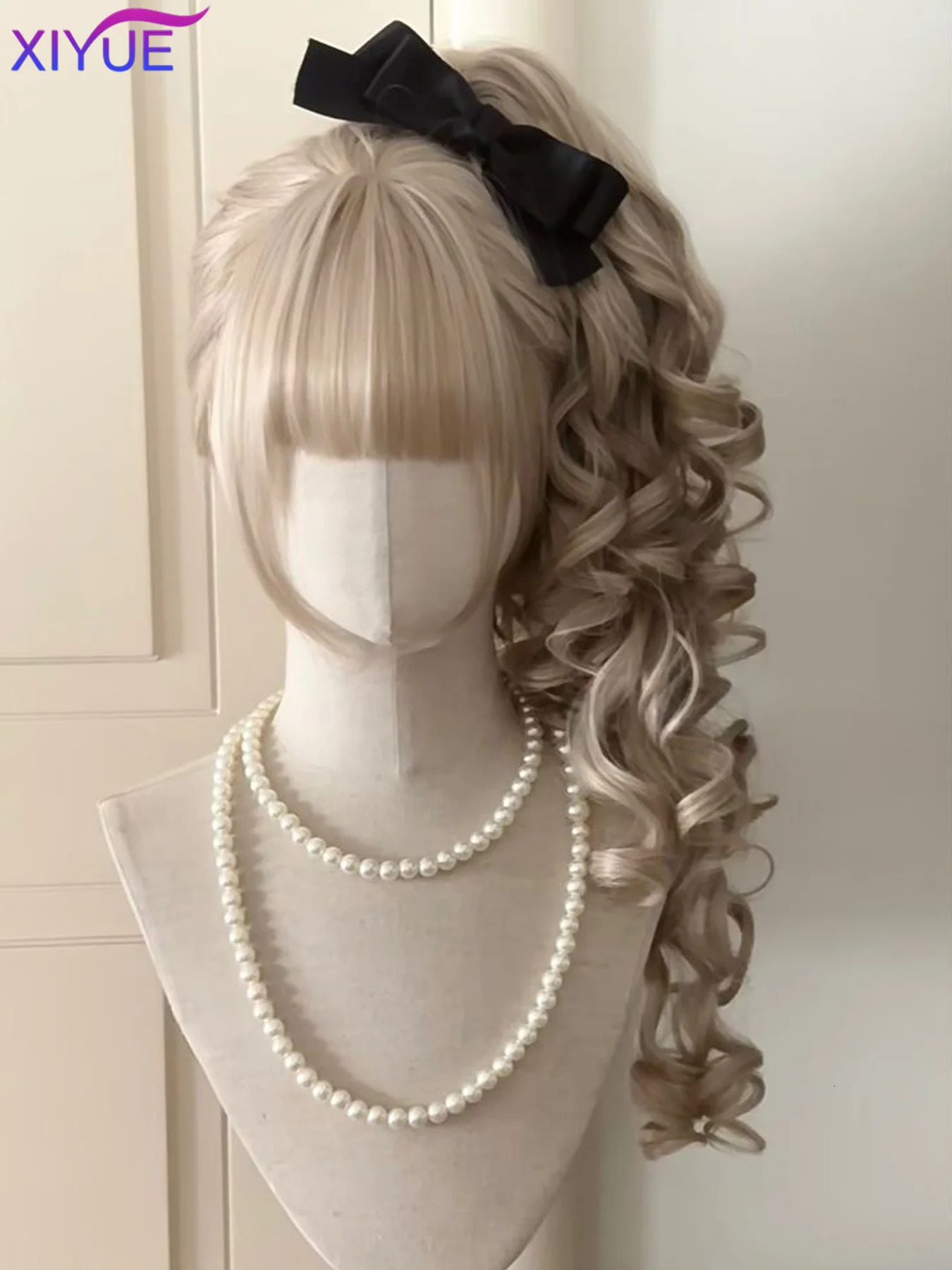 Synthetic Princess Cut Double ponytail Lolita Wig with Bangs Girl Ombre Blonde brown White gray Cosplay Halloween Harajuku wig 250805