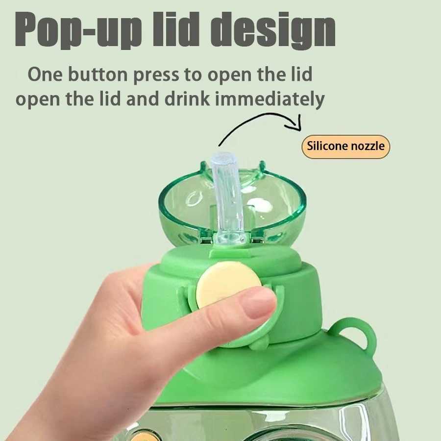 750ml Cute Bear Mug Kids Creative 3D Large Capacity Sports Water Bottle Portable Straw Mug Silicone Straw With Strap X250806