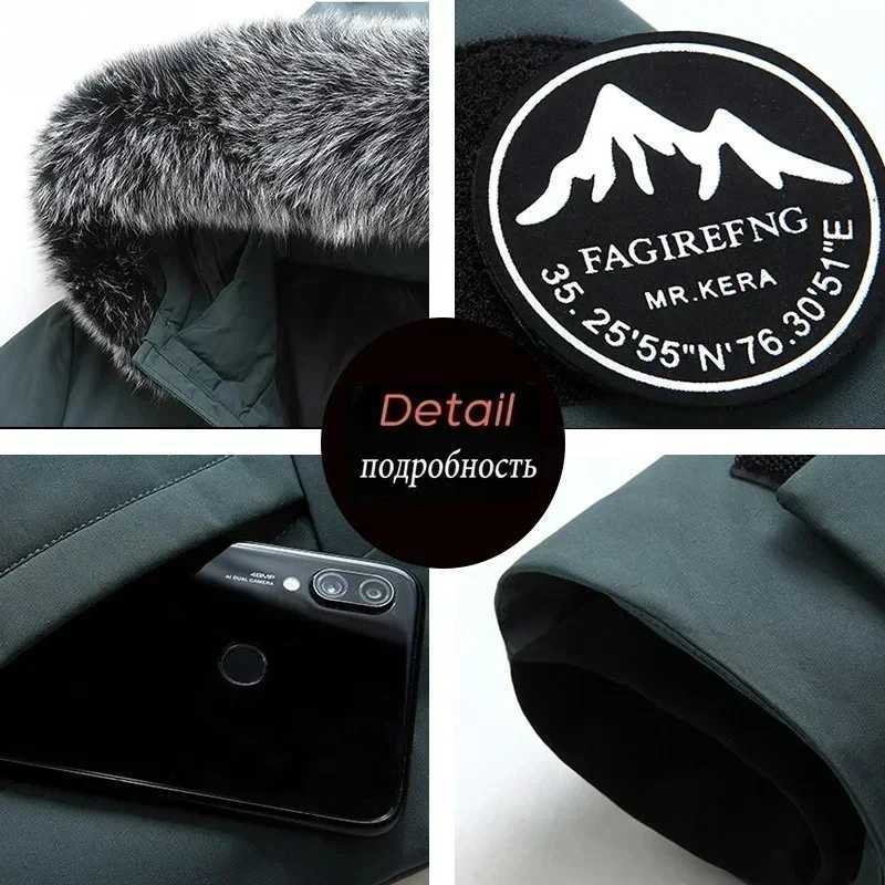 Winter Mens Brand Long Style Down Jacket Casual Fur Collar Hooded White Duck Down Warm Coat for Mens Mountaineering Warm Coat W250806