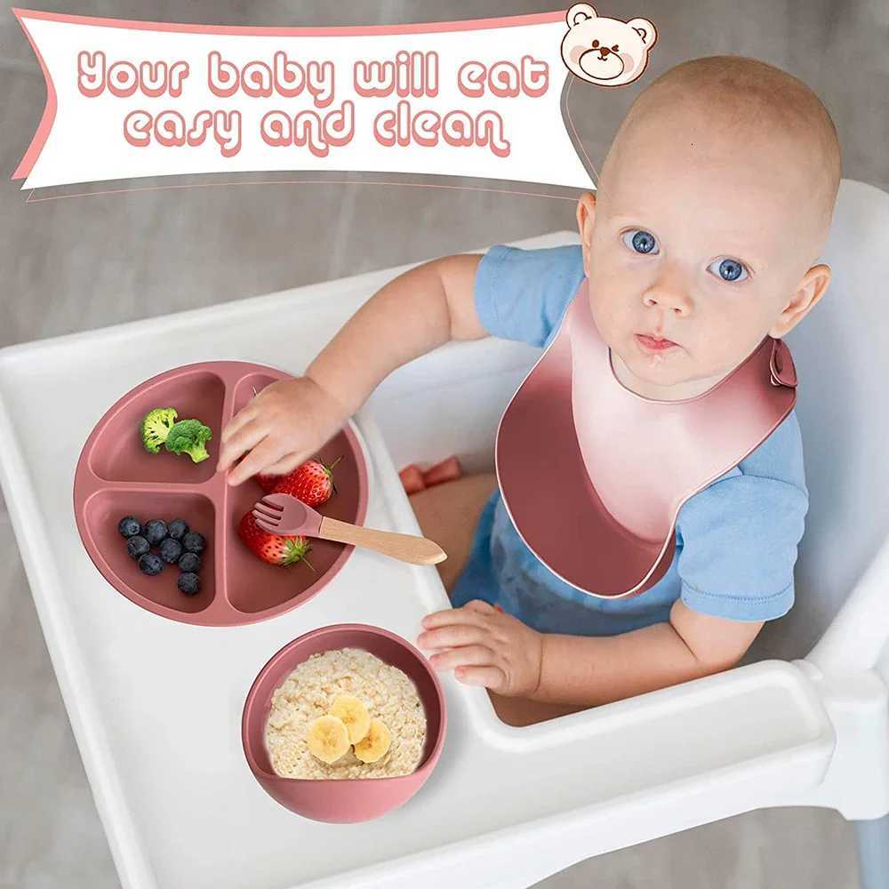 8-Piece Silicone Baby Tableware Set with Suction Cups Forks Spoons Bibs Cups for Mother and Baby Supplies Baby Feeding X250806