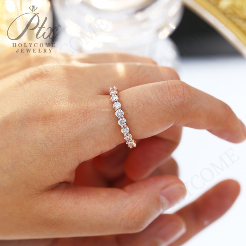 Luxury 3mm Moissanite Full Eternity Diamond Engagement Ring For Women S925 Silver Rose Gold Plated Wedding Band Rings Fine Jewelry Gift