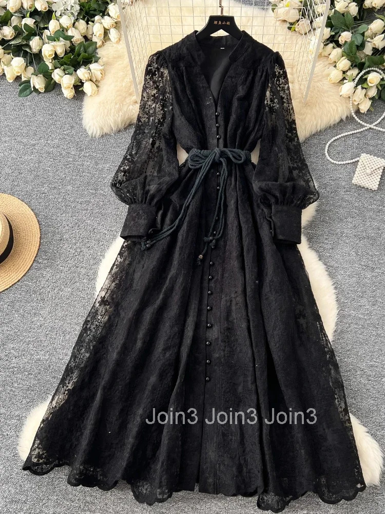 France Elegant Vintage High End Evening Dress Women Embroidery Sashes Luxury Long Party Dress Female Casual Fit Chic Clothing