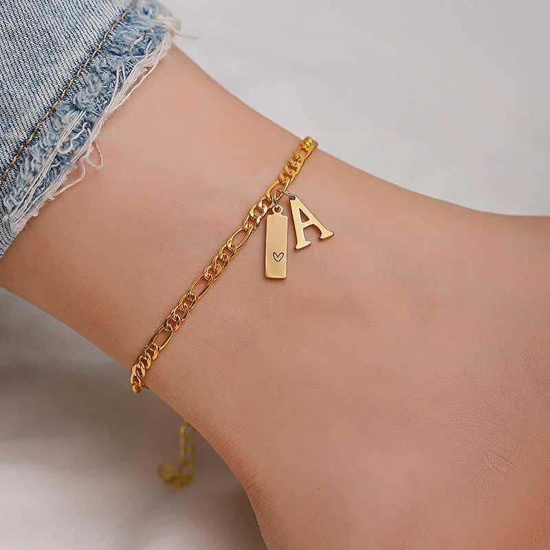 Stainless Steel Gold Plated Initial Letter Ankle For Women Figaro Chain Anklet Summer Jewelry Y250805