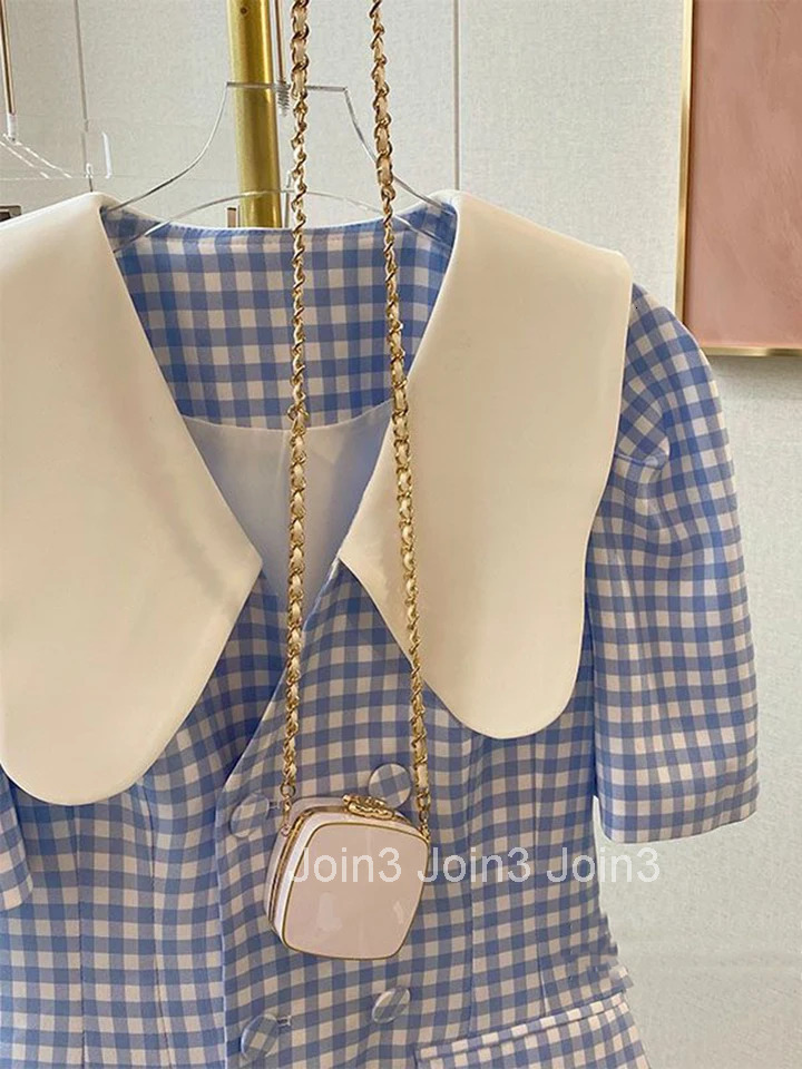 French Vintage Women Dress Summer Plaid Dresses Casual Puff Sleeve Fashion Ladies Elegant Chic Loose Dress