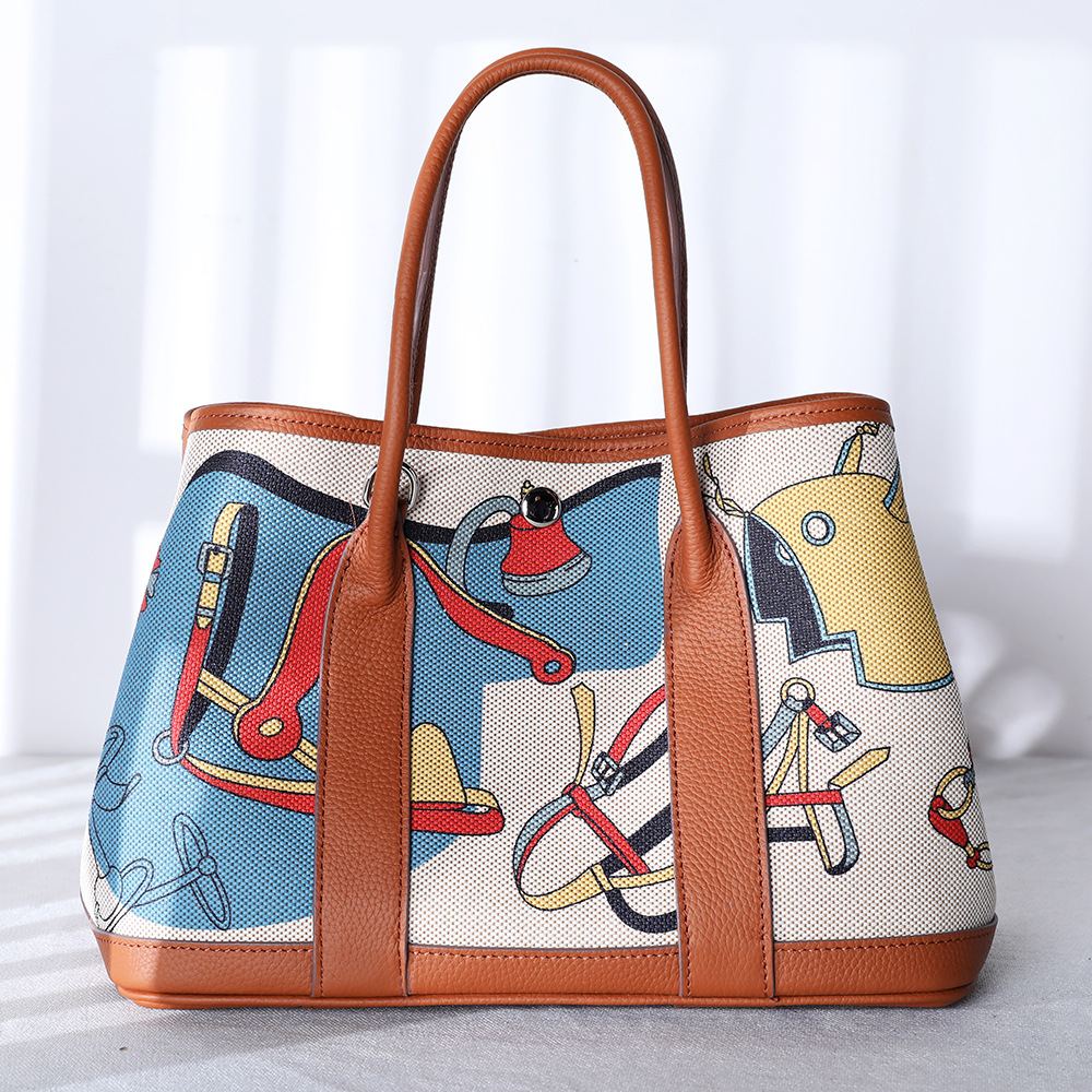 Fashion Leather Bucket Bag Women's Classic Painted Women's Shoulder Bag Leather Graffiti Large Capacity Handbag Crossbody Bag