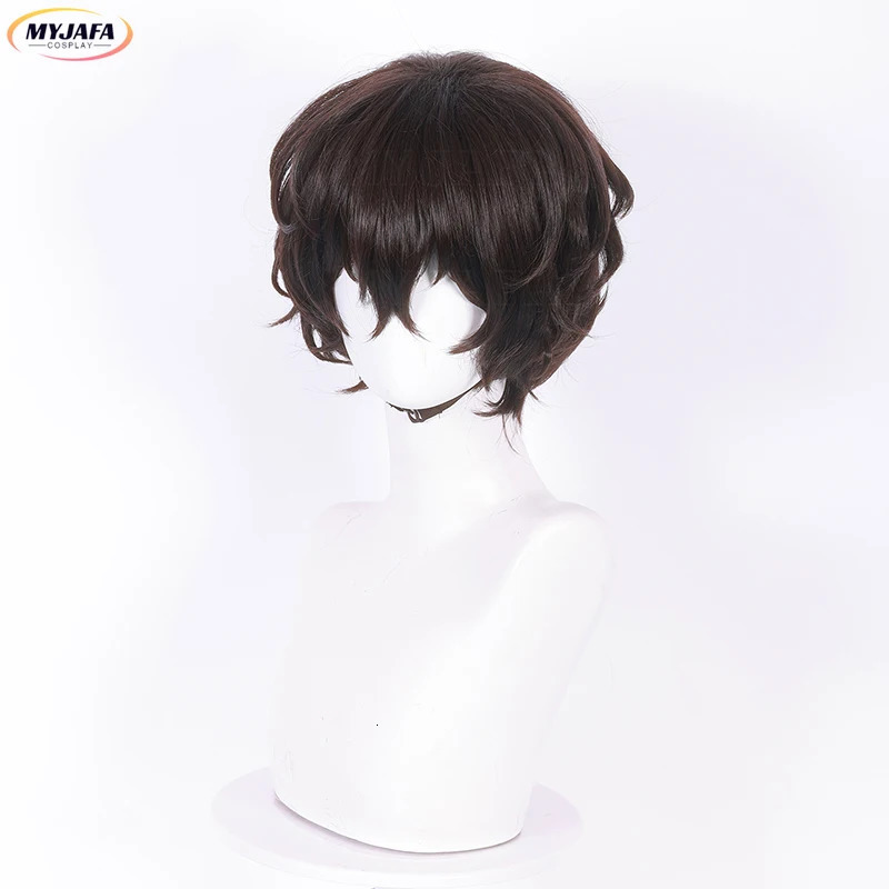 High Quality Dazai Osamu Cosplay Wig Anime Cosplay Short Brown Heat Resistant Synthetic Hair Wigs Wig Cap 250805