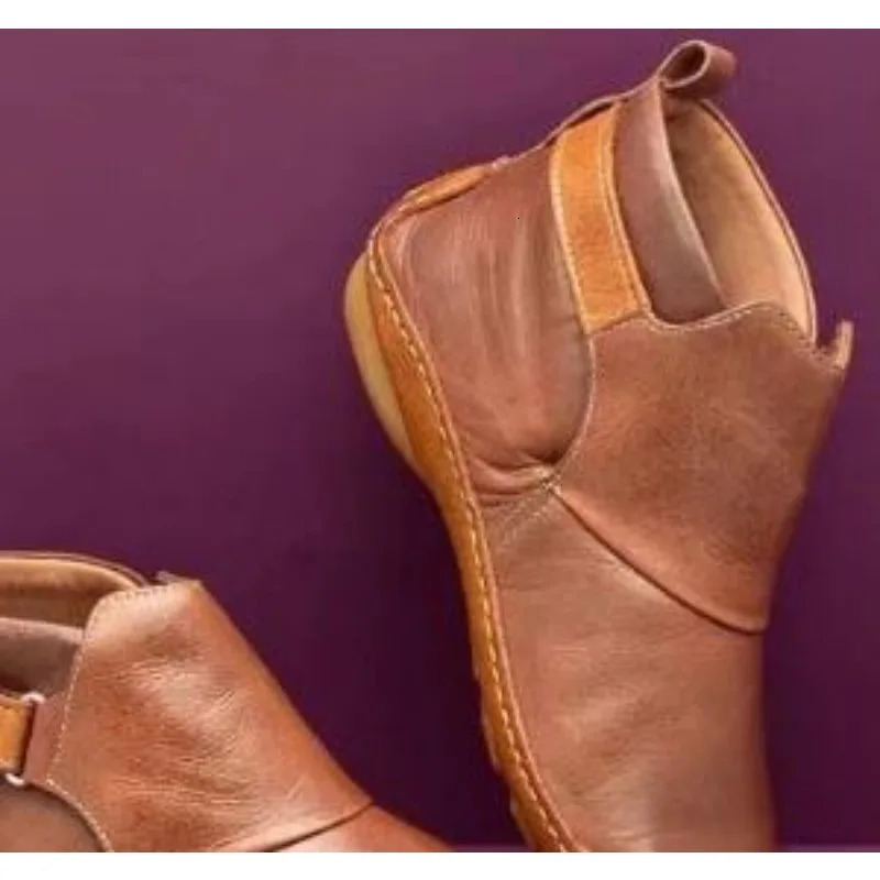 Womens Shoes Short Boots Cowboy Flats Heel Casual Fashion Elegant Comfortable Size 43 Vintage Low Boot Zapatos Mujer 250801