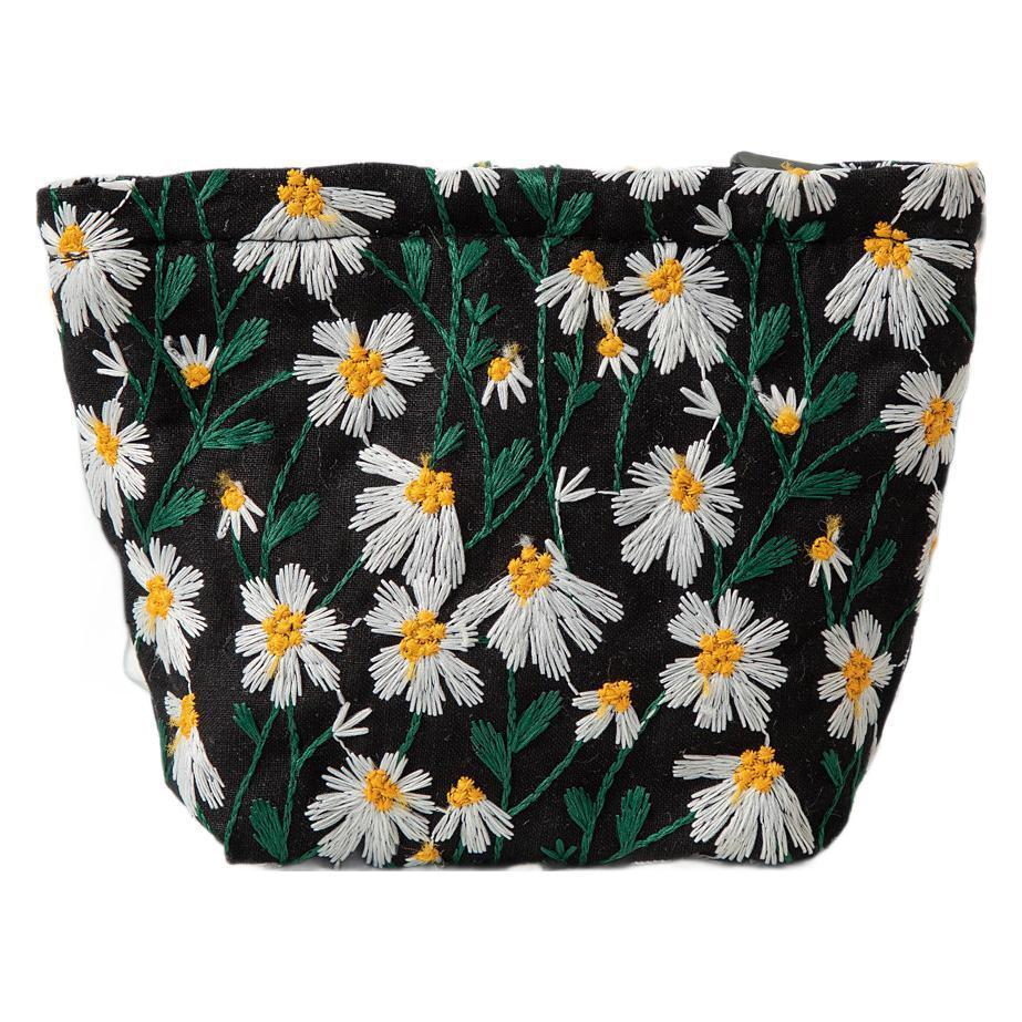 Ins Style Large Capacity Canvas Makeup Bag Toiletry Bag Skincare Storage Bag Small Daisy Embroidery Portable Clutch Bag 240827