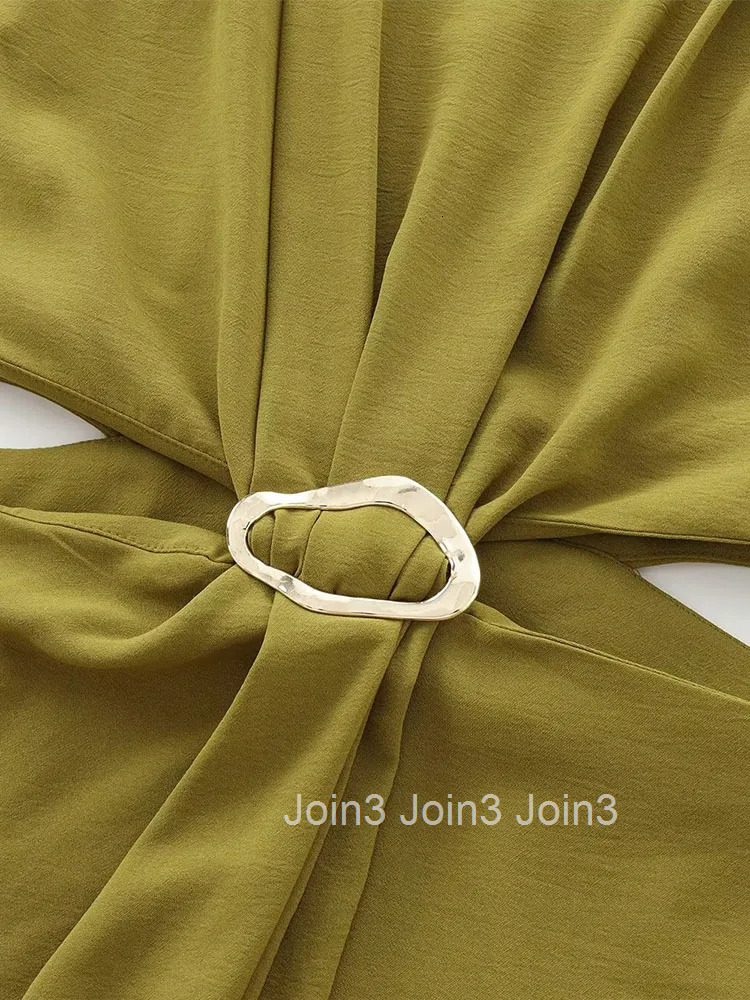 Womens Autumn and Winter New Arrivals Fashion Temperament Open Design Buckle Decoration Sleeveless Long Dress