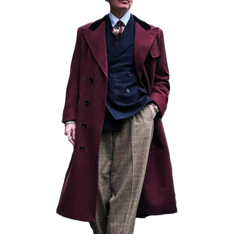 Vintage Men's Overcoat Single Breasted With Belt Coat Casual Business Formal Winter Warm Coat Customized