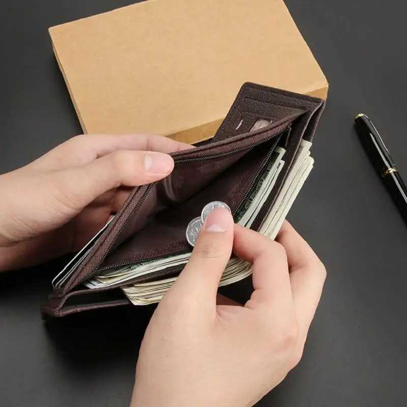 GOYN Leather Slim Minimalist Bifold Front Pocket Wallet for Men Bifold Short Crocodile Pattern Business Cardholder WalletXJ250806