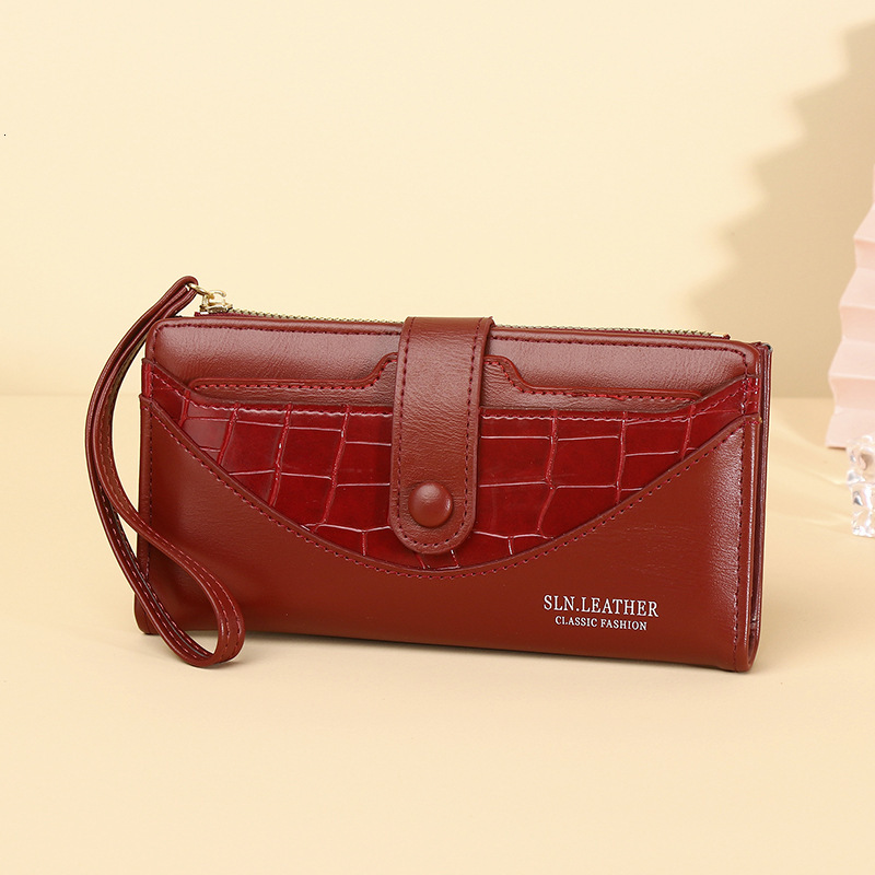 New Stone Pattern Fashion Long Women's Wallet Multi-Card Slot Zipper Personality Buckle High-End Coin Purse