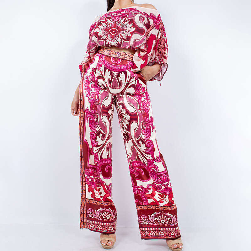 Printed Long Sleeve Off-Shoulder Fashion Spring Summer Outfit Women's Complete Set B5