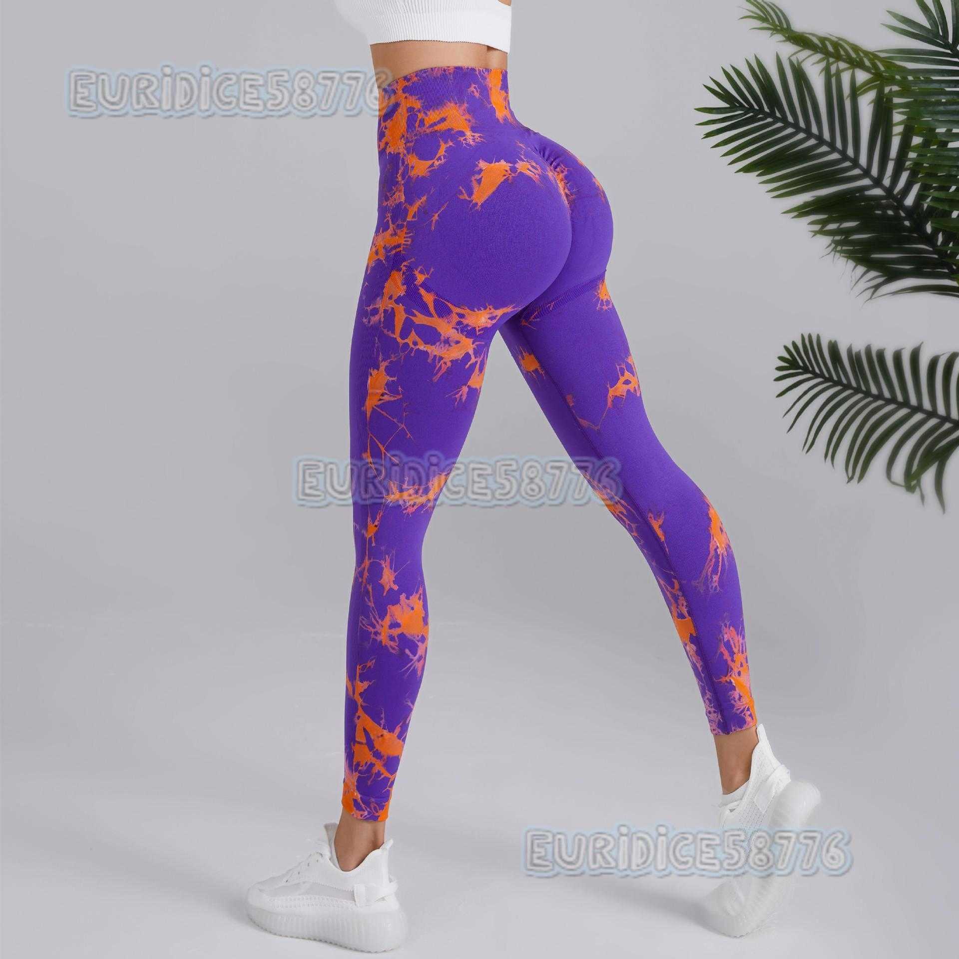 Seamless Peach Hip Yoga Pants for Women Tie-dye Printed High-waist Butt-lifting Sports Leggings H250806