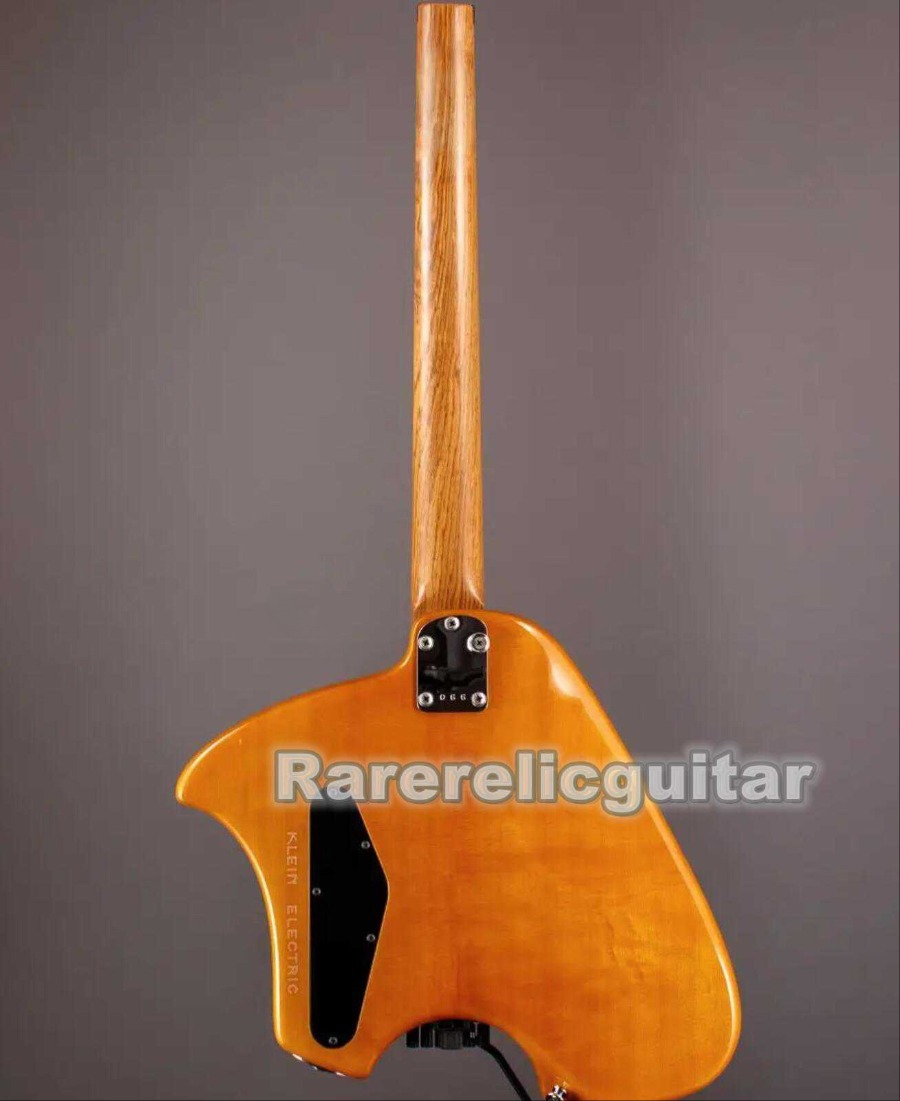 Klein Natural Yellow Headless Electric Guitar Mahogany Body Vibrato Arm Tremolo Bridge Whammy Bar