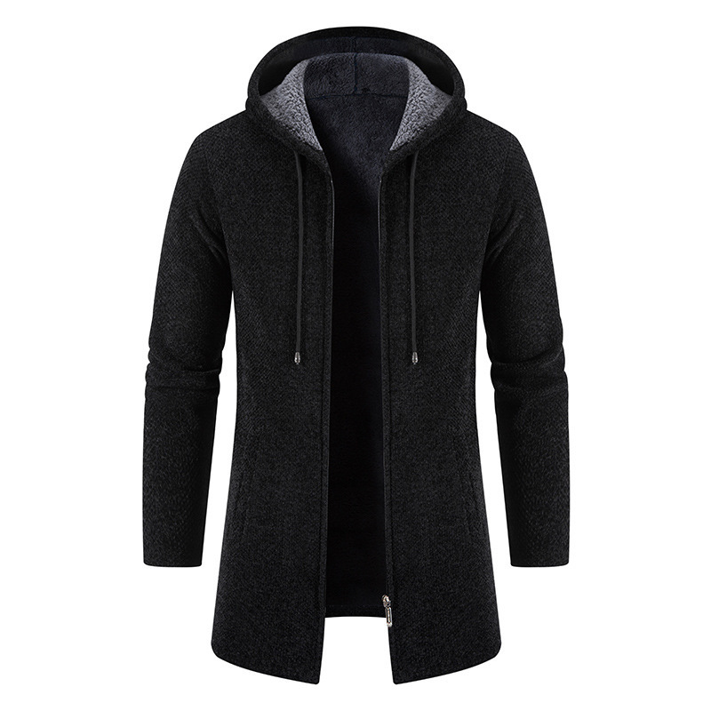 Autumn and winter hooded sweater men's mid-length loose large size sweater jacket knitted cardigan men's top