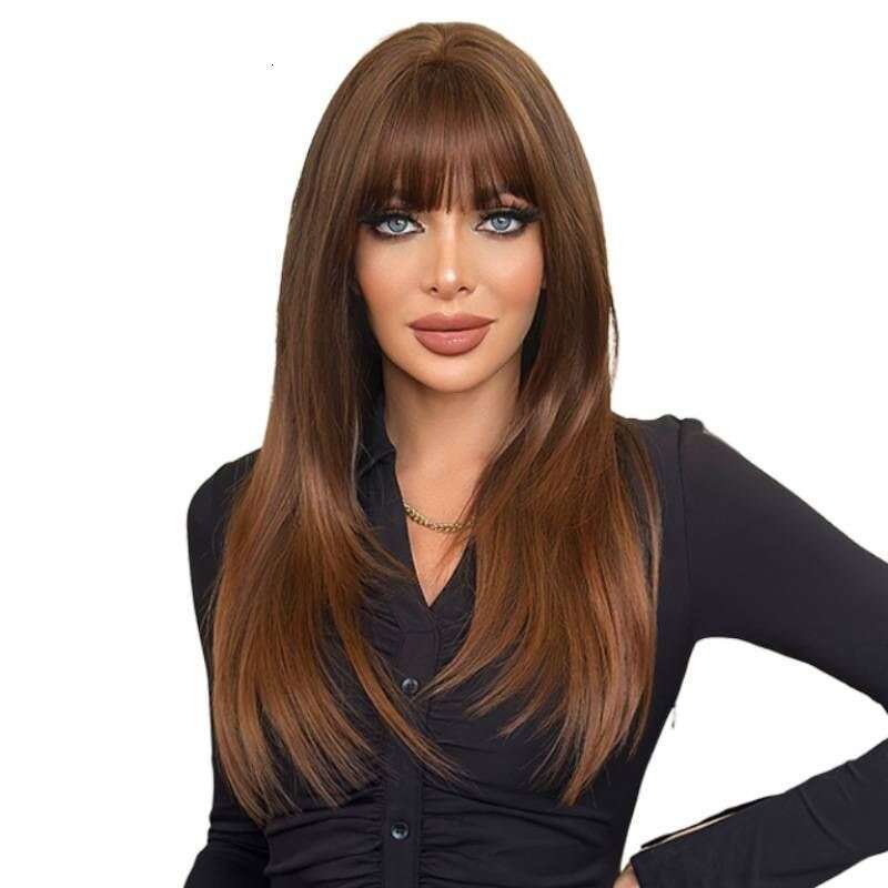 Wig Female Sandy Brown Long Straight Hair Full Headgear Wholesale
