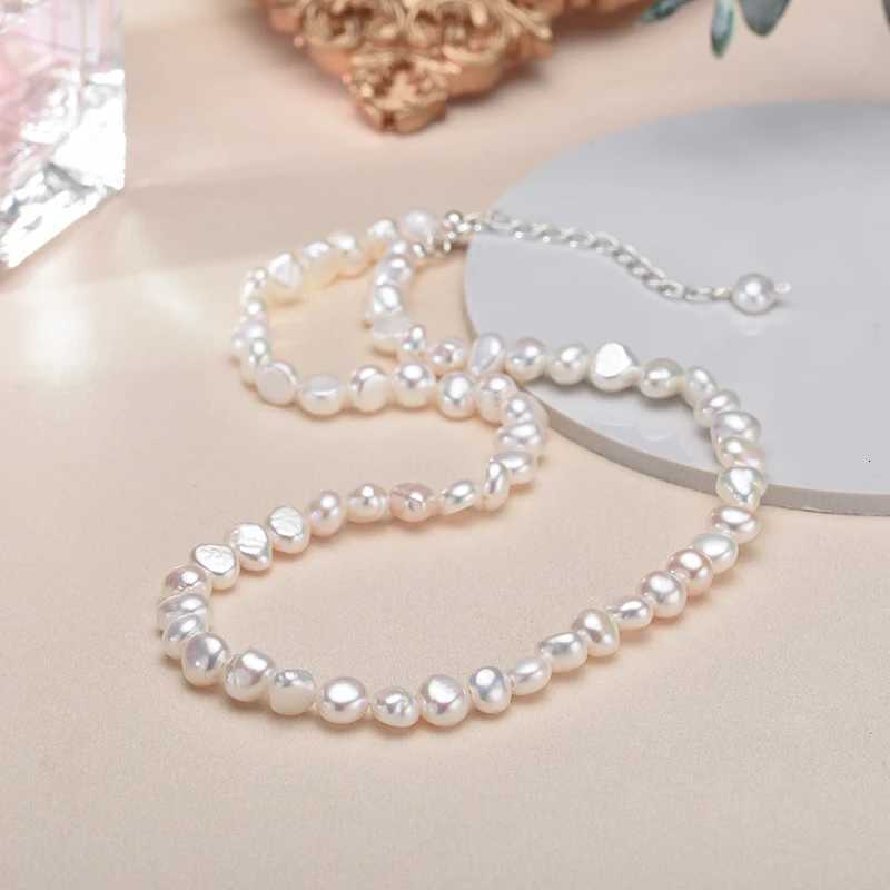 5-6mm Natural Baroque Freshwater Pearl Necklace Fashion Jewelry for Gift 925 Sterling Silver Choker Necklace for Women Girls Y250805
