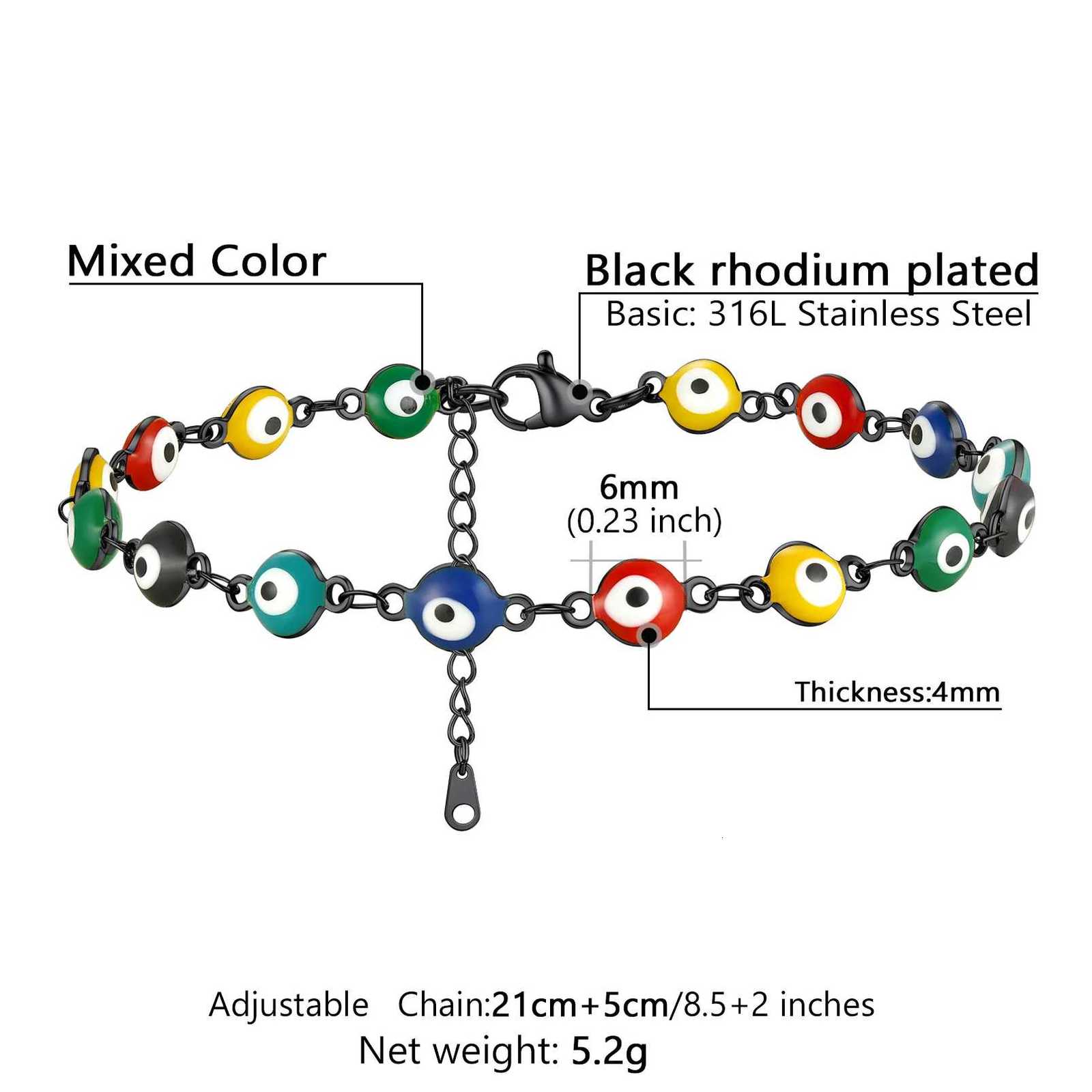 U7 Multiple Colors Evil Eyes Beaded Anklets for Woman 8.5 Inches with Adjustable 2 Chain Long s Protection Jewelry Y250805