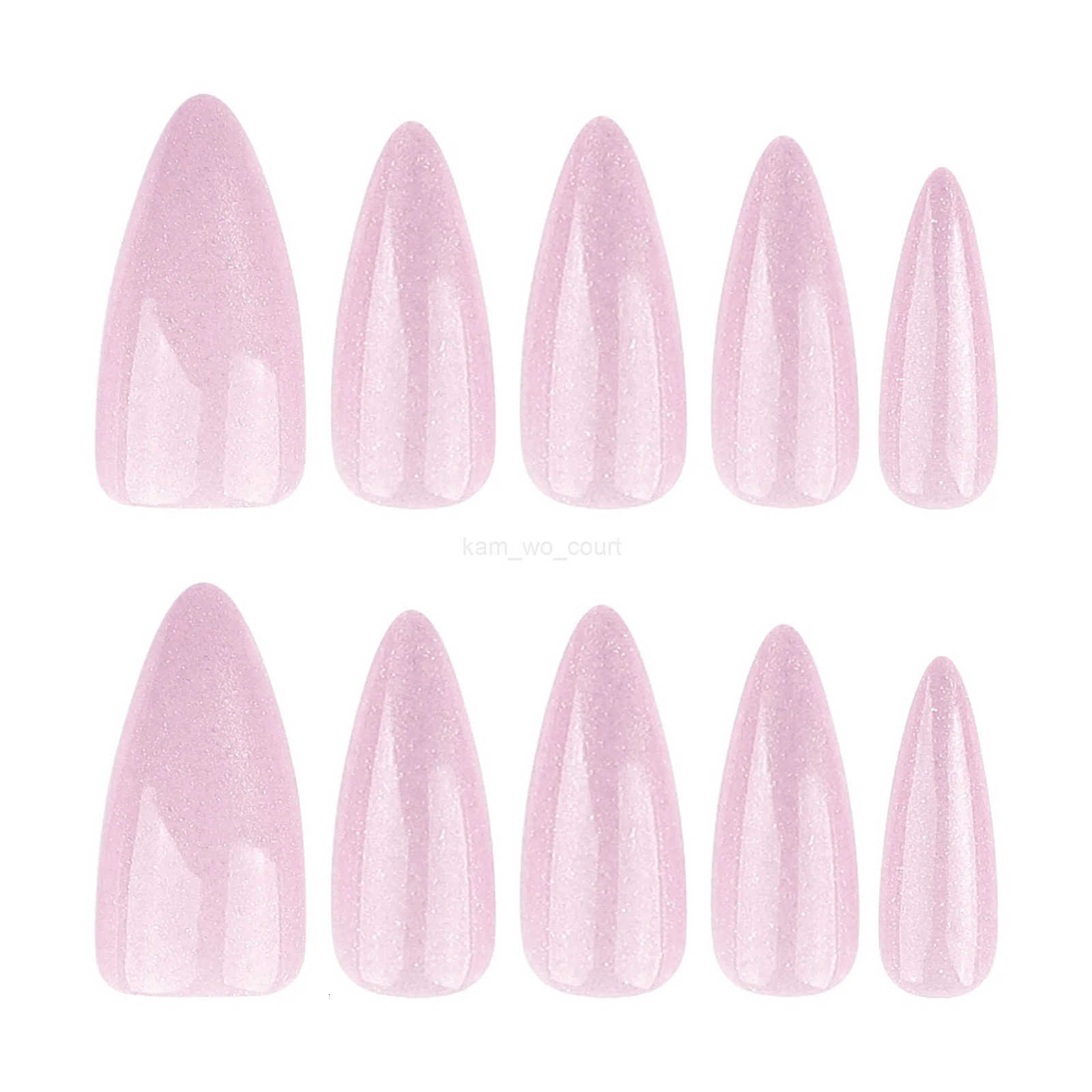 24pcs False Nails Pink Cats Eye Decor Wearable Long Stiletto Aurora Fake Nails Press on Nails Simple Solid Color Almond Nail Art M250807