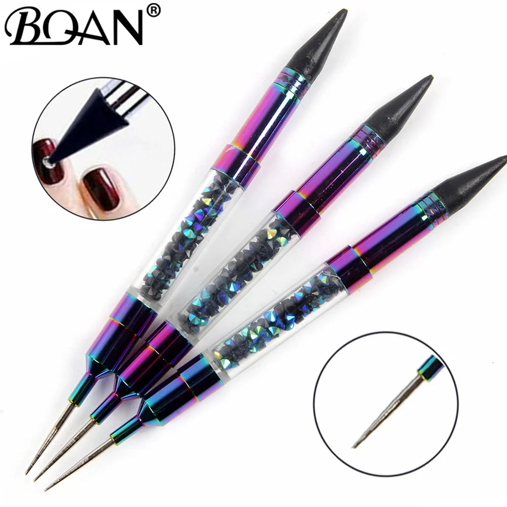 BQAN 1 PCS Rose Gold Dual-ended Nail Dotting Pen Crystal Beads Handle Rhinestone Studs Picker Wax Pencil Manicure Nail Art Tool 250805