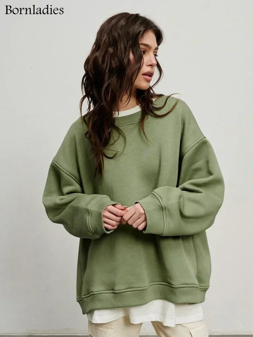 Bornladies Oversized Hoodies Sweatshirts for Women Autumn Winter Thick Warm Fleece Sweatshirt Girls Streetwear Loose Pullovers 250806