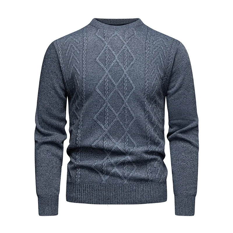 Mens Casual Sweater Round Neck Long Sleeve Knitted Diamond Pattern Fashion Versatile Top 250807
