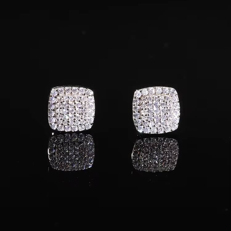 XingGuang Square Shape D Moissanite Fashion Jewelry 925 Sterling Silver Earrings Moissanite Diamond Stud Earrings