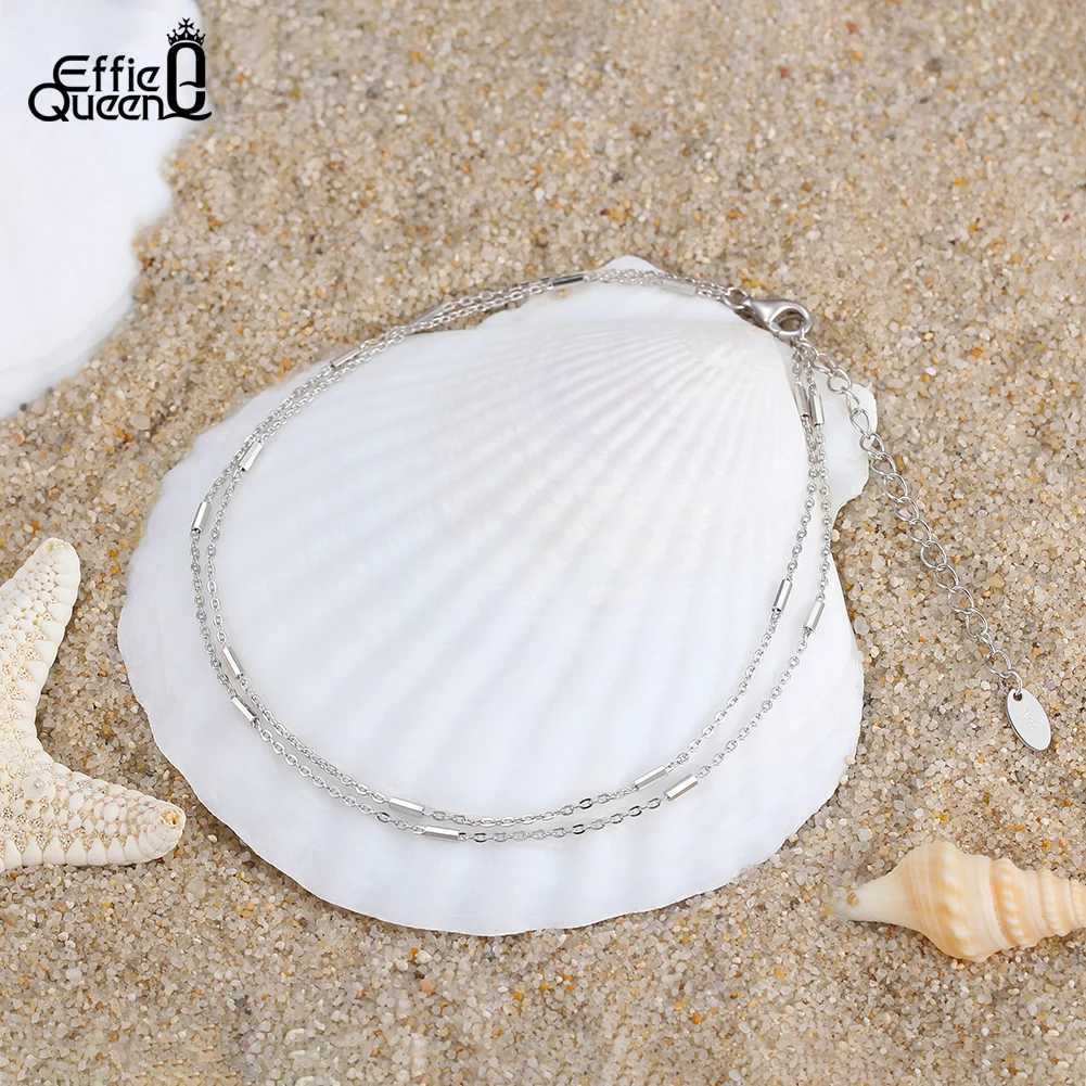 Effie Queen 14K Gold Double Cable Chain Anklet Horizontal Bar Decor 925 Sterling Silver For Women Anklets Fine Jewelry Gift SA35 Y250805