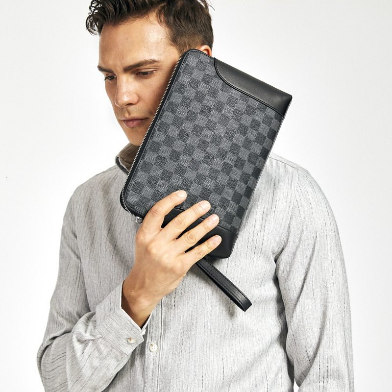 Men's Handbag Cross-border Exclusive New Fashion Password Luxury Bag Lock Retro Designer Bag Clutch Bag Men PVC Large Capacity Business Folder Ba