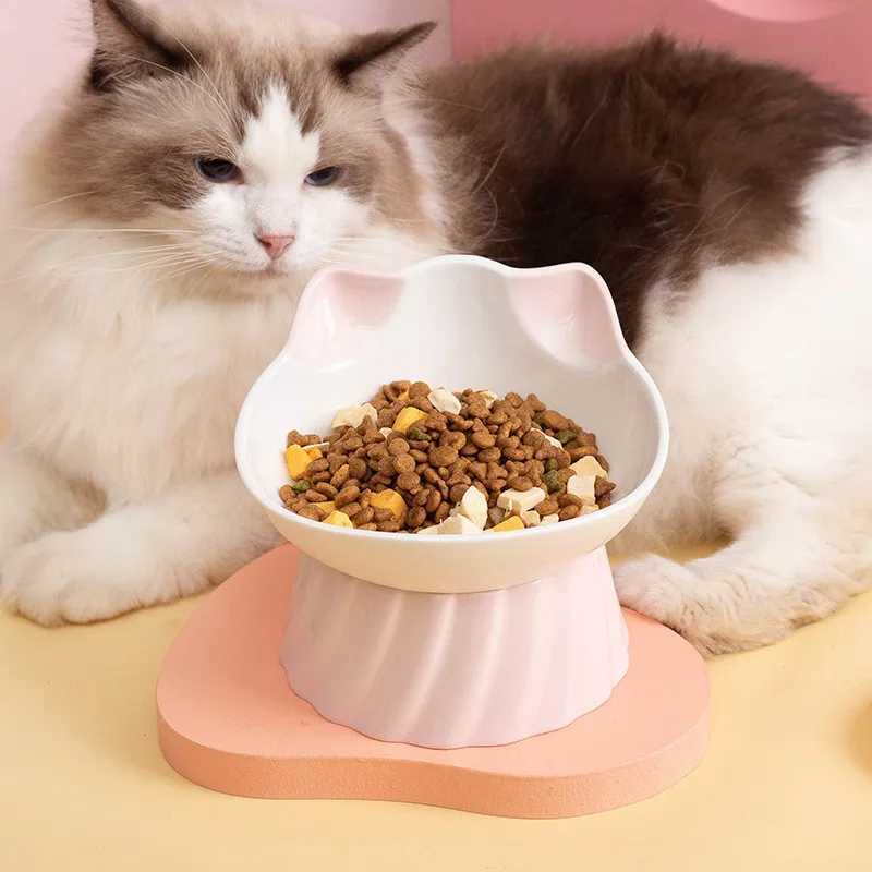 Dog Feeder High Foot Dog Bowl Neck Protector Cat Pet Food Water Bowl Anti-slip Binaural Pet Feeding Cat Accessorie Pets Bowls Y250806