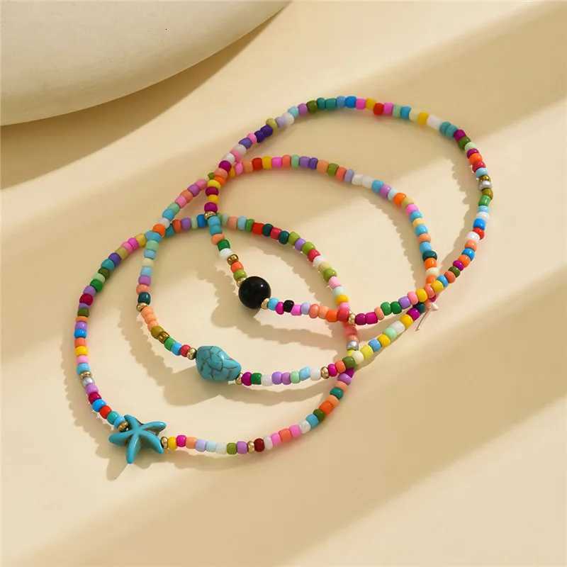 3pcs/set Irregular Turquoise Starfish Anklets for Women Rainbow Beads Pearl Pendant Foot Chains Beach Jewelry Summer Accessories Y250805