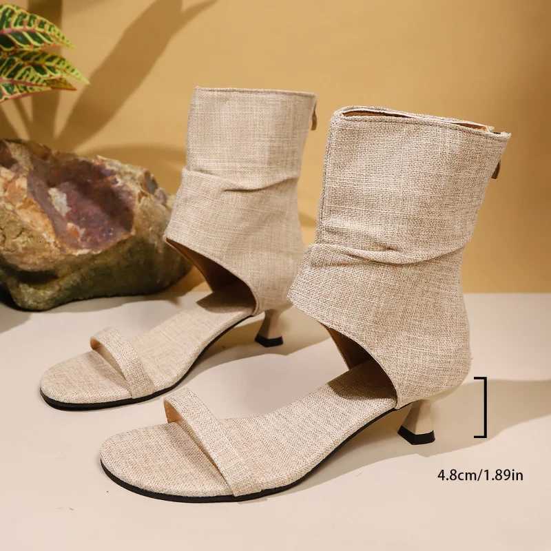 2025 Cool Boots Womens Summer New French Style Short Boots With Thin Heels and Exposed Toes High Heels XJ250807