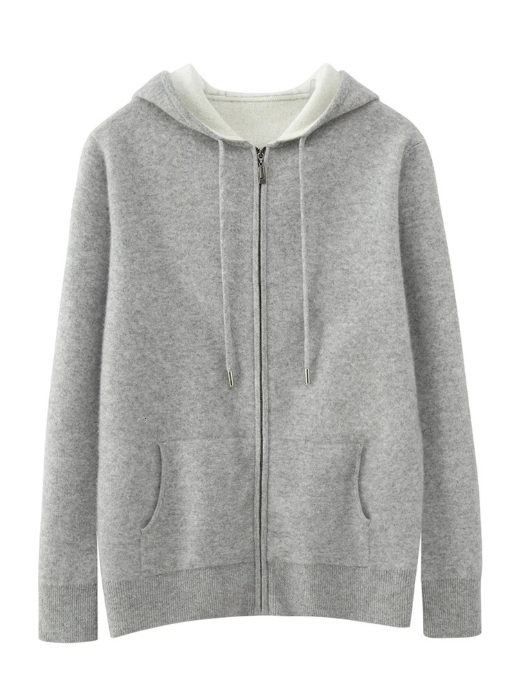 High Quality Autumn Winter Men Hooded Cashmere Sweater Long Sleeve Casual Loose 100% Merino Wool Cardigan Knitwear Clothing Tops 250804