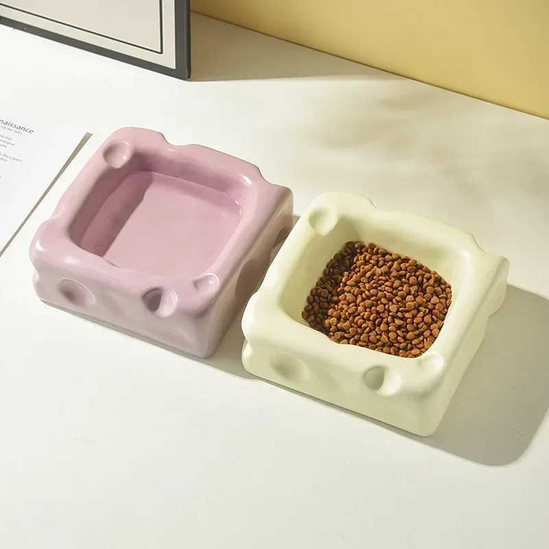 Cartoon Creative Cheese Shaped Rice Pet Ceramic Bowl Safe and Non-toxic Anti Knock Non-slip Bowl for Dog Cat Y250806