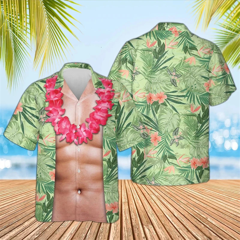 Hawaii Sea Beach Cospaly 3D Print Shirts Summer Mens Fashion Oversized Funny Short Sleeve Blouses Female Clothing Camisa Lapel 250807