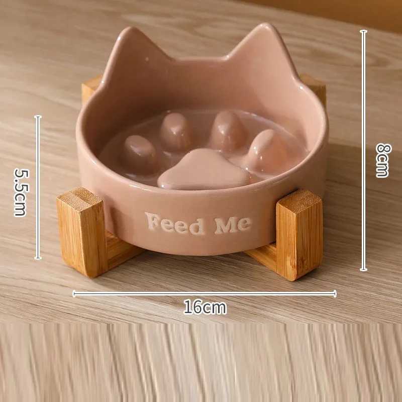 Creative Ceramic Anti-Choking Slow Eating Dog And Cat Bowl with Wooden Frame Large Bore Dogs Food Bowls Pet Supplies 1Pc Y250806
