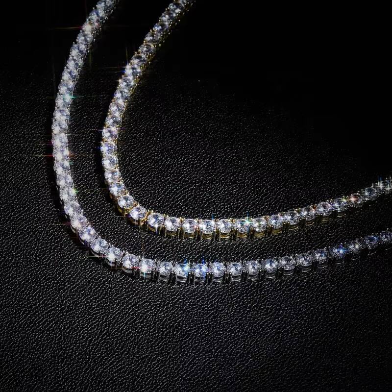 Hip-hop single tennis necklace, inlaid with 4mm diamond geometric shapes, anniversary new spring collection.
