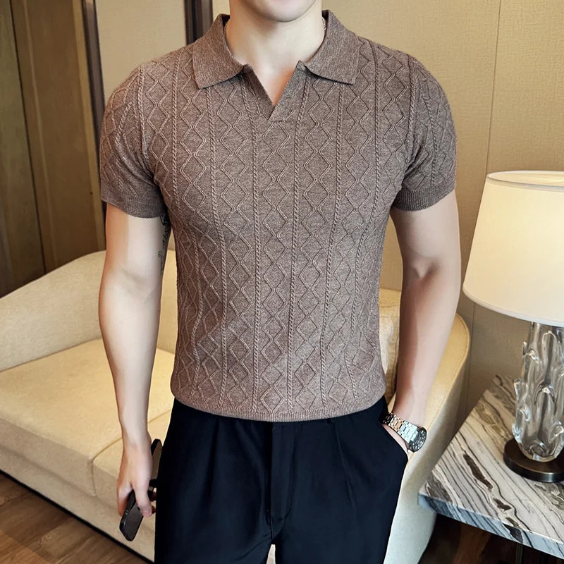 Polo Style Sweaters For Men Autumn Winter Slim Fit Short Sleeve Mens Casual Sweater Turn Down Collar Knitted Pull Homme 3XL 250804