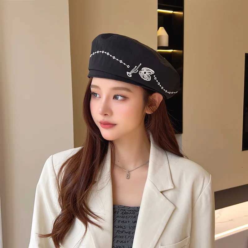 Japanese Retro Bow Streamer Sailor Hat for Women Summer Light and Breathable Versatile Sun Protection Fashion Embroidered Berets XJ250807