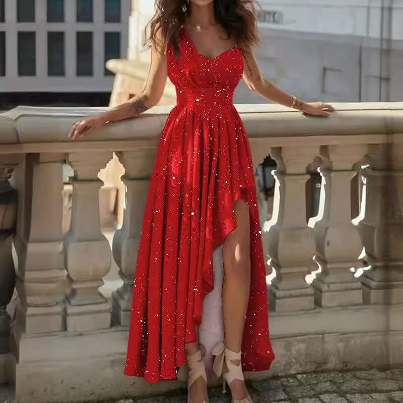 New Women's Elegant Asymmetric Shoulder High Waist Long Skirt Irregular Dress B5 h7