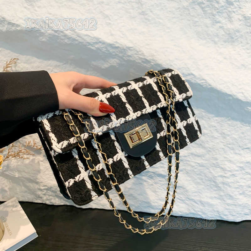 Niche Design Woolen Bag for Women 2024 New Trendy Plaid Chain Shoulder Bag Stylish Versatile Crossbody Bag H250806