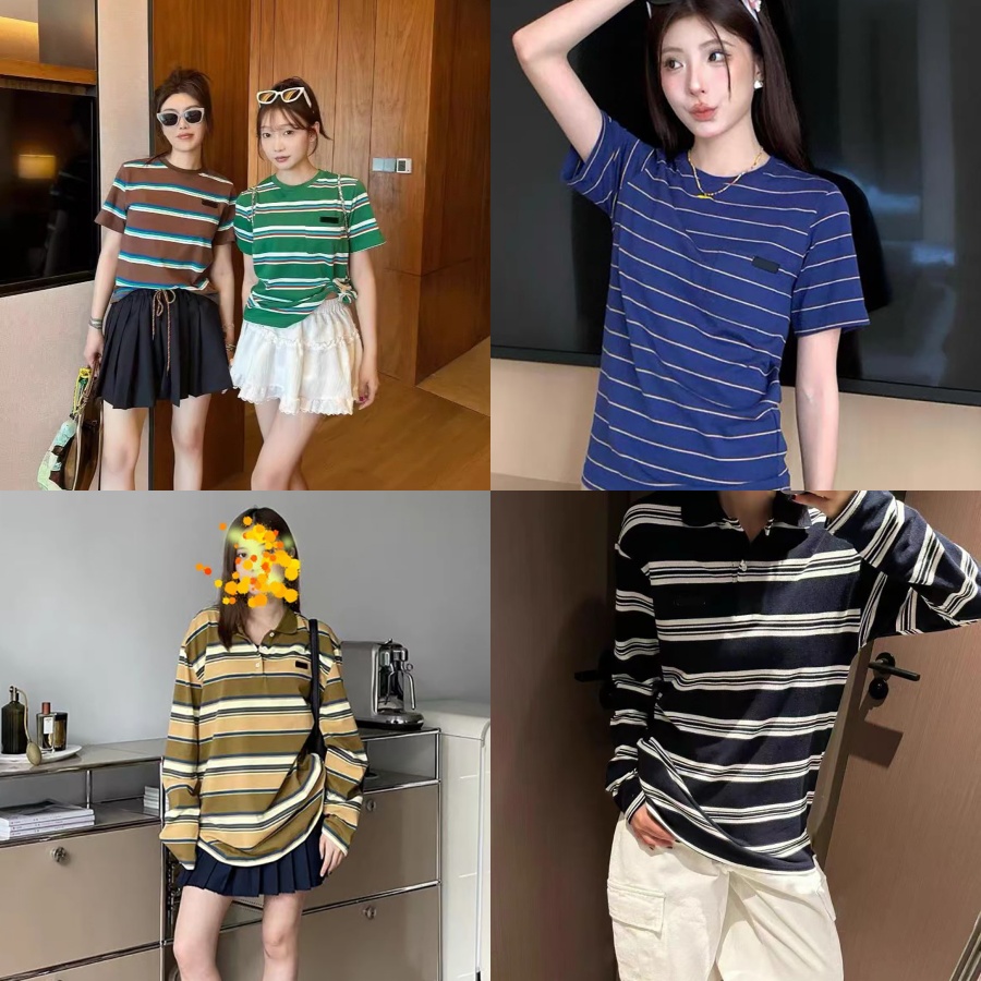 Designer Women's T-shirt Short Sleeve New Hundreds Casual Loose Color Collision Striped Men And Women Couples Models Tops