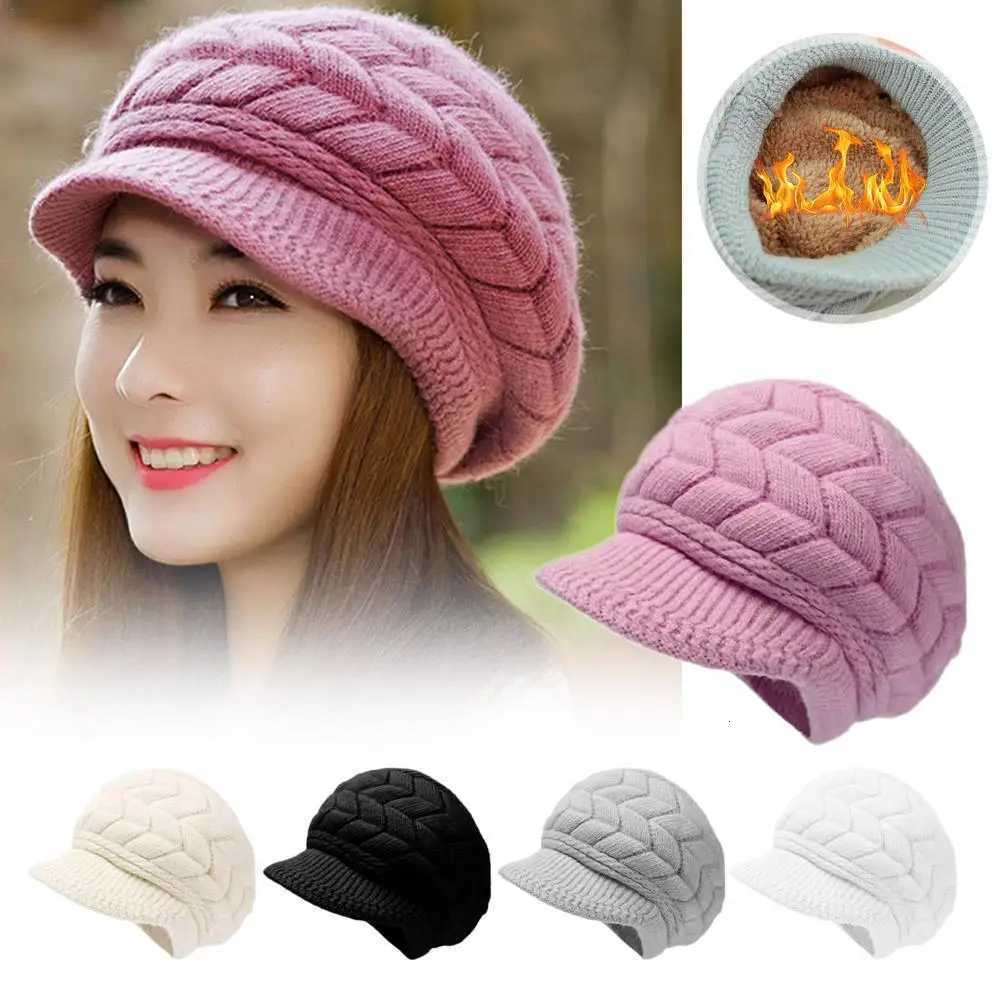 Womens Winter Solid Color Warm Knitting Loose Beret Leisure Ski C Korean Version Beret Plus Velvet Thick Knitting Ear C XJ250807
