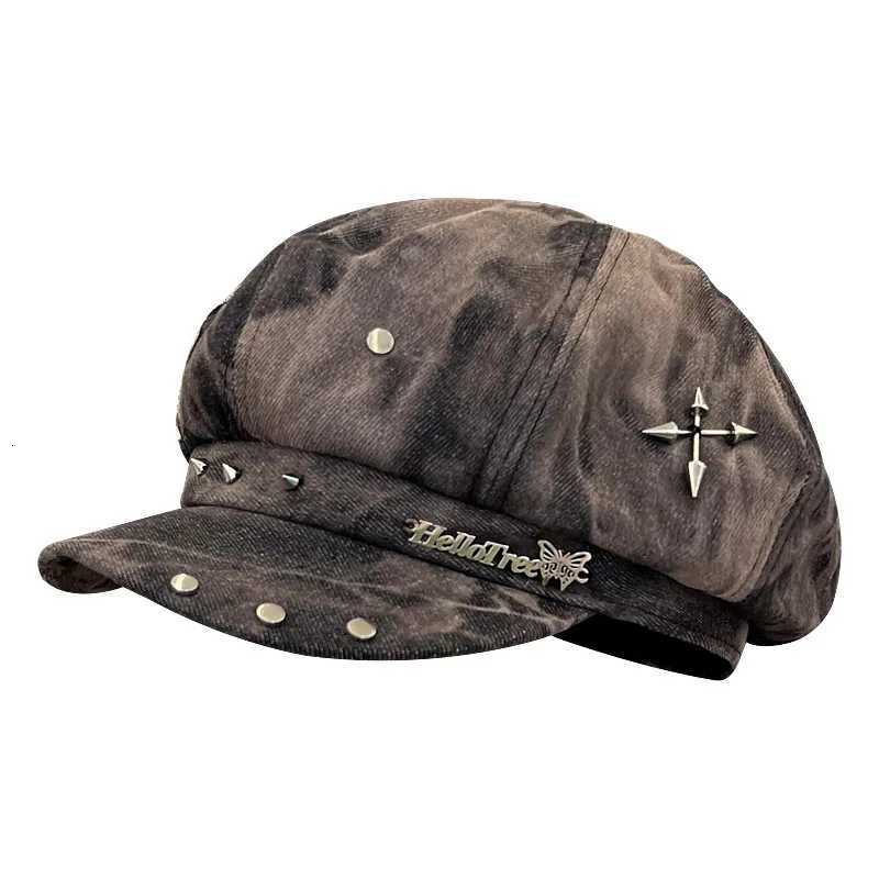 2K Personalized Star Sticker Rivet Design Berets Cs for Women Spring and Autumn Fashion Versatile Retro Tie-e Newsboy Hats XJ250807
